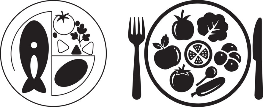 Food plate icons healthy meal design