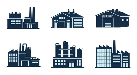 Collection of Industrial Factory Building Icons.