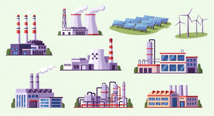 Collection of industrial factories and power generation facilities.