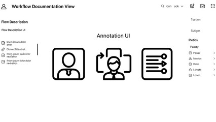 Obraz premium User interface icons for workflow documentation: person, annotation, and checklist. Modern flat design elements for business process and project management software.