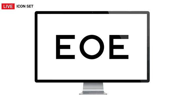 Computer monitor displaying the text EOE in bold black letters on a white screen. Modern technology concept for end-of-event, end-of-entry, or end-of-file.