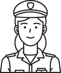 Obraz premium Hand Drawn Female Police Black and White Avatar Illustration in Minimal Line Art Style Design 