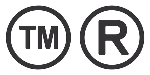 Trademark and registered trademark symbols in black circles on white sign icon