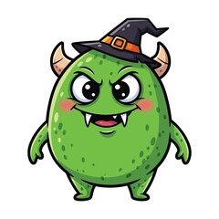 Obraz premium Cute Green Monster Alien With Witch Hat Halloween Clipart Illustration