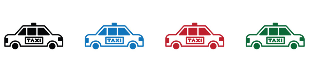Four colorful taxi cabs illustration set isolated on white background for urban transport and city travel © MOHAMMADSHARIFUL
