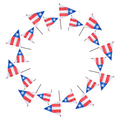Obraz premium Round, festive frame for Independence Day with the American flag. Hand drawn watercolor illustration.