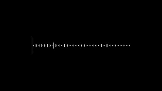 Podcast sound wave animation, white audio waveform, black background, voice message visualizer, digital sound frequency spectrum, modern audio motion graphic