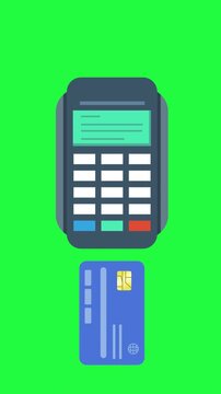 High-quality 4K animation of a contactless credit card payment on an EDC machine, featuring a successful transaction checkmark and a printing receipt. Includes alpha channel  background
