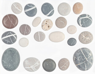 돌-조약돌-자갈-스톤-몽돌-메세지 공간-틀-프레임-흩어 배치한-흰색 배경