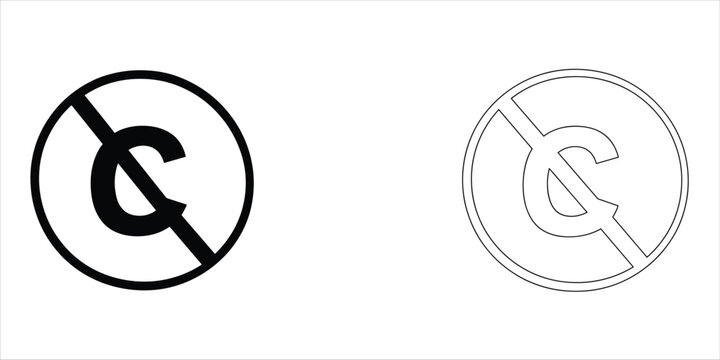 Copyright and copyleft symbols in black outline and solid fill on white sign icon