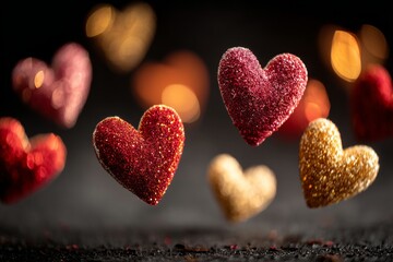 Obraz premium Romantic heart bokeh backdrop with warm hues and soft glowing illumination