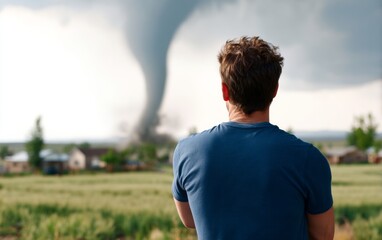 Fototapeta premium Witnessing an Extreme Tornado Outbreak from Behind a Man's Perspective