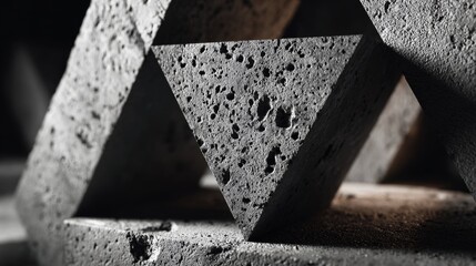 Stylized concrete architecture with acute angles beneath a cloudy sky