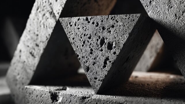 Stylized concrete architecture with acute angles beneath a cloudy sky