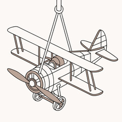 Suspended wooden biplane model with propeller wooden model © ggg