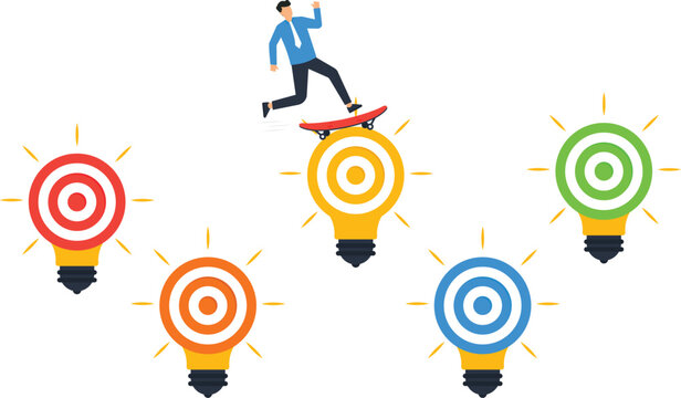 Running businessmen chained ankles, opposite directions, corporate deadlock, business conflict, idea competition, shared problem, constraint movement, flat design concept