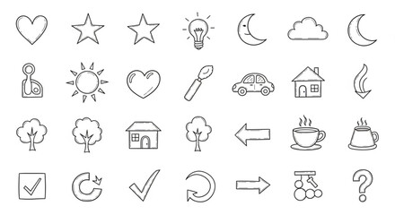 Collection of Hand Drawn Icons and Symbols.