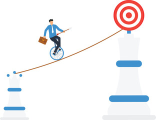 Businessman balancing tightrope walking unicycle riding business challenge achieving goals risk management strategic planning corporate strategy success journey target achievement financial risk © Mr Fikh