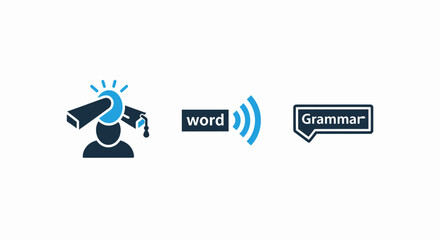 Educational and Language Icons: Learning Concept, Word Communication, and Grammar Checker for Digital Learning Platforms