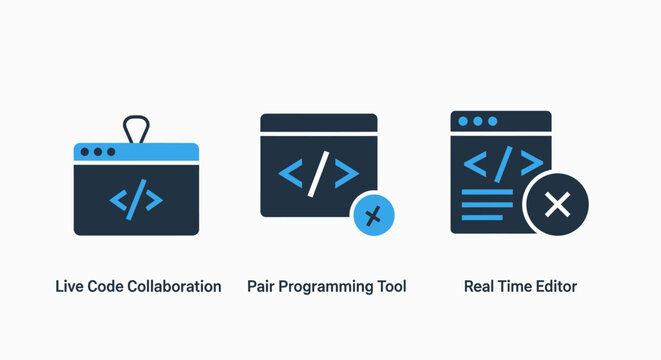 Software Development Collaboration and Real-time Coding Icons: Live Editor, Pair Programming Tool, and Code Sharing for Team Work