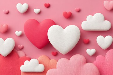 Obraz premium Pink hearts in a gentle style set against a light backdrop, featuring sparkles to evoke affection and romance