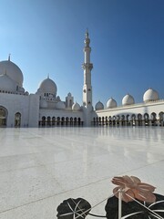 Main courtyard of Sheikh Zayed Grand Mosque with floral marble mosaics
