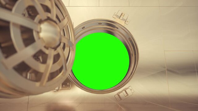 Open Bank Vault Door With Green Screen Chroma Key Interior