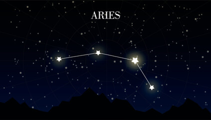 Aries zodiac constellation on a dark night sky background with stars, astrology, astronomy vector design elements © Evelin