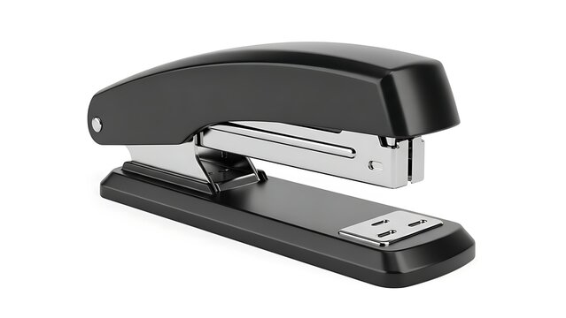 Modern black office stapler on white background