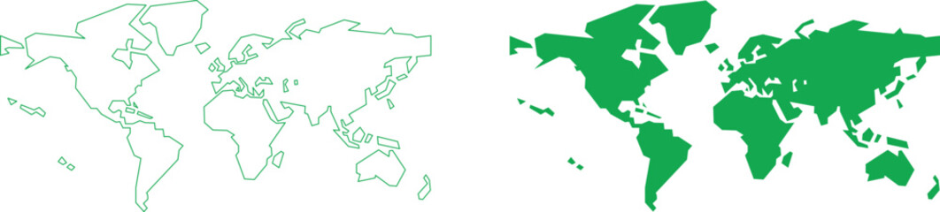 World map outline and filled vector illustration for global design. Minimal geographic continents create clean international background for travel, business, and education graphics. Modern simple cart © Sk