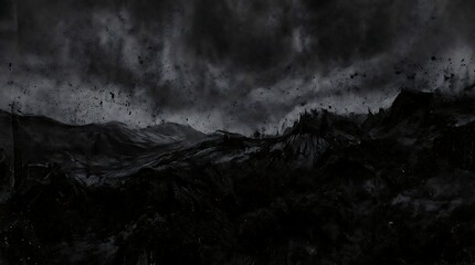 Fototapeta premium Dramatic dark landscape with mountains under stormy cloudy sky