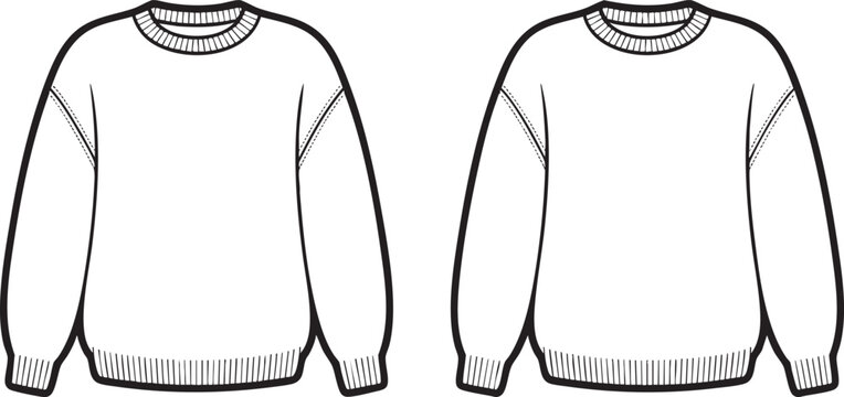 Two sweaters with ribbing at neck, cuffs and waistband illustration.