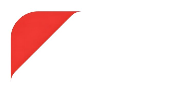 A simple red curved triangular graphic element in the top left corner on a clean white background, ideal for design projects.