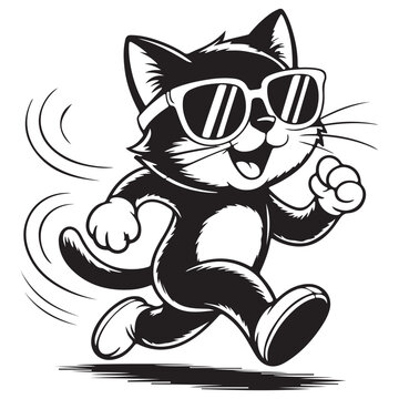 Cool running cat mascot with sunglasses vector illustration