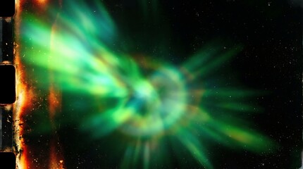 Obraz premium Green and blue cosmic explosion in dark space with stars