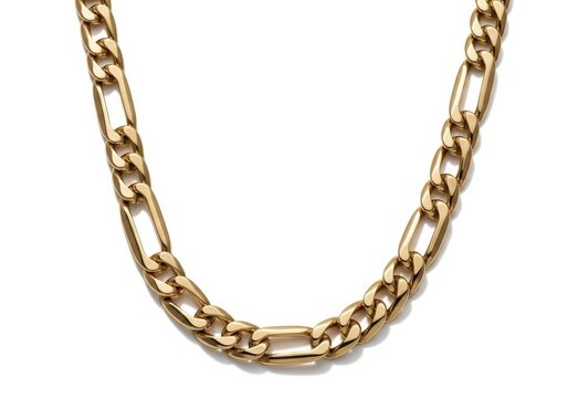 Shiny golden figaro style chain necklace isolated on white background