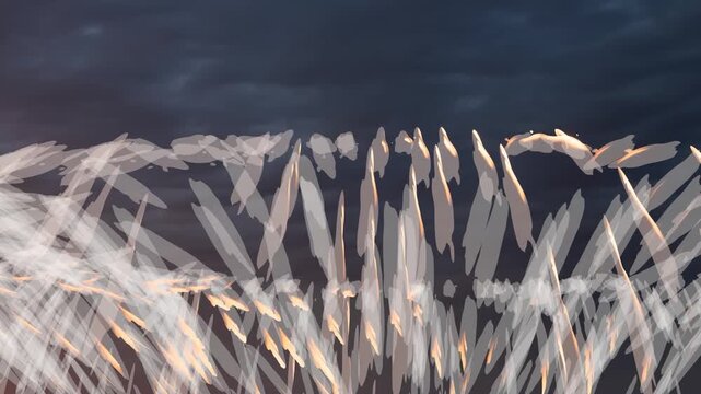 Cinematic White Light Streaks Rising Upwards with Motion Blur Effects on Dark Blue Sky Background