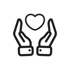 Fototapeta premium Hand and heart line icon. Gift, care, love, take care of the heart, friendship, relationship, holiday, event, souvenir, reward, gift. relationship concept. Vector black line icon on white background