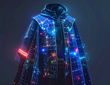 Futuristic Cyberpunk Fashion Glowing Neon Blue and Pink Circuit Board Jacket Hoodie Art