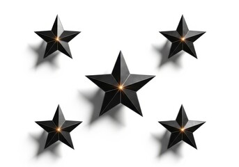 Obraz premium Five dark metallic five-pointed shapes are illuminated from the center against a bright background