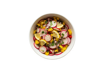 Chocolate candies in a white bowl isolated on a clean background