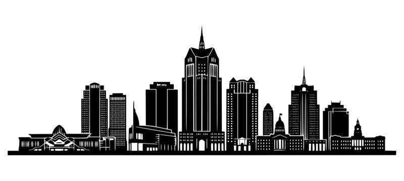 Orlando City Skyline Silhouette Black and White Vector Illustration