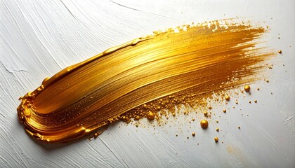 Golden paint smear with metallic texture spread across white canvas background