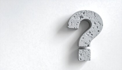 Large freestanding white question mark creating conceptual uncertainty theme