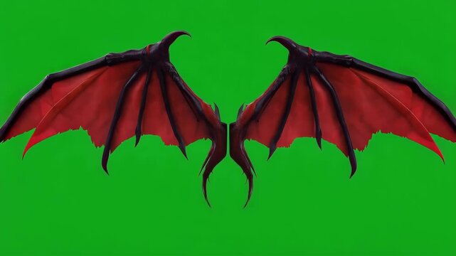 Red Devil Wings Animation on Green Screen Background