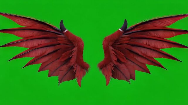 Red Devil Wings Animation on Green Screen Background