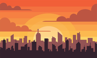 Obraz premium a sunset city skyline with buildings and sunset