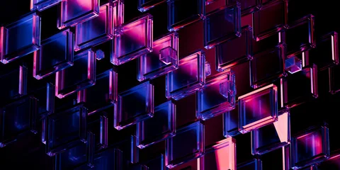 Cyber elements made of transparent glass and liquid acrylic purple blue glow on black backdrop cinematic tech background design cover art visuals 3d rendering © IM_VISUALS