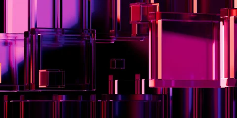 Cyber elements made of transparent glass and liquid acrylic purple blue glow on black backdrop cinematic tech background design cover art visuals 3d rendering © IM_VISUALS
