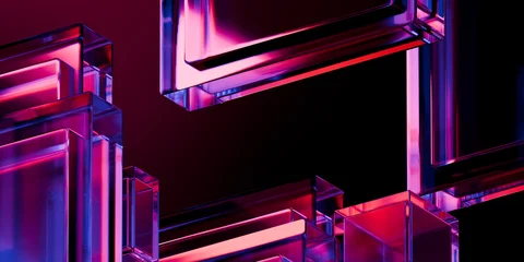 Cyber elements made of transparent glass and liquid acrylic purple blue glow on black backdrop cinematic tech background design cover art visuals 3d rendering © IM_VISUALS